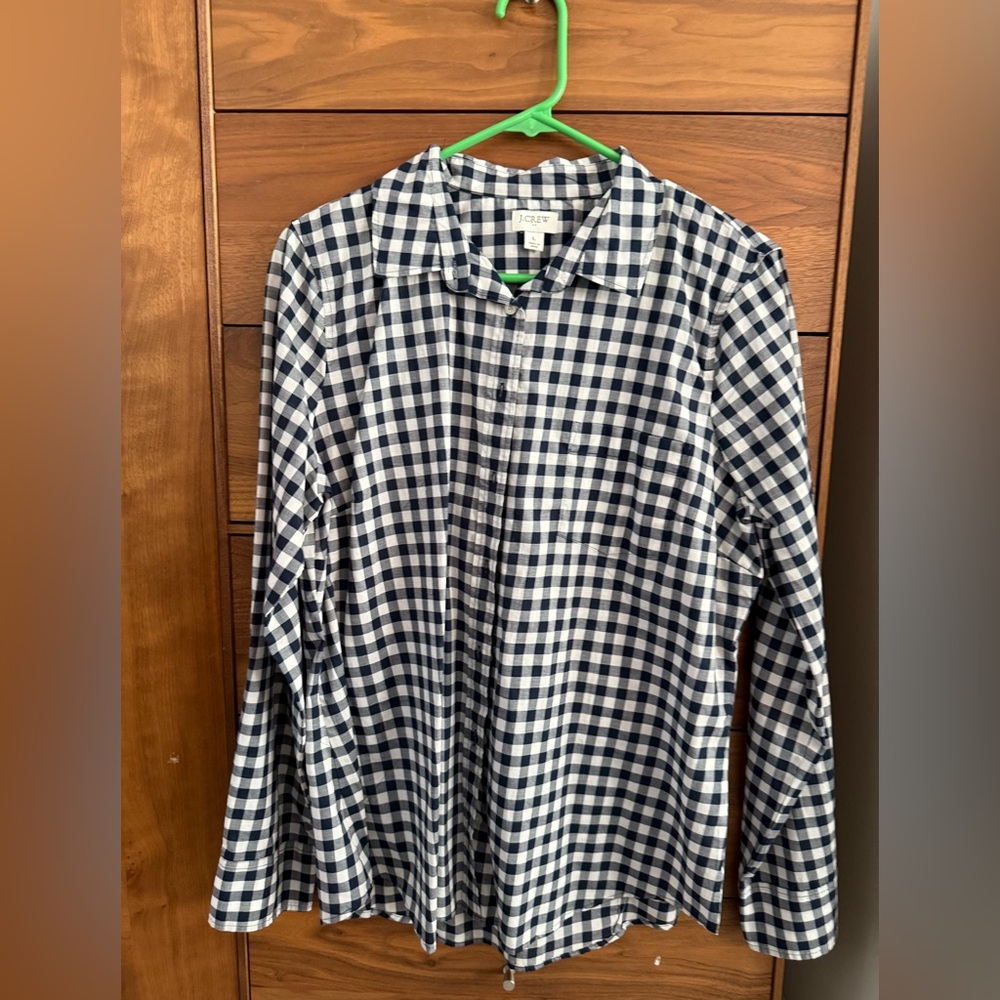 J. Crew Factory Long Sleeve Gingham Women's Blouse Shirt Size L - Picture 4 of 8